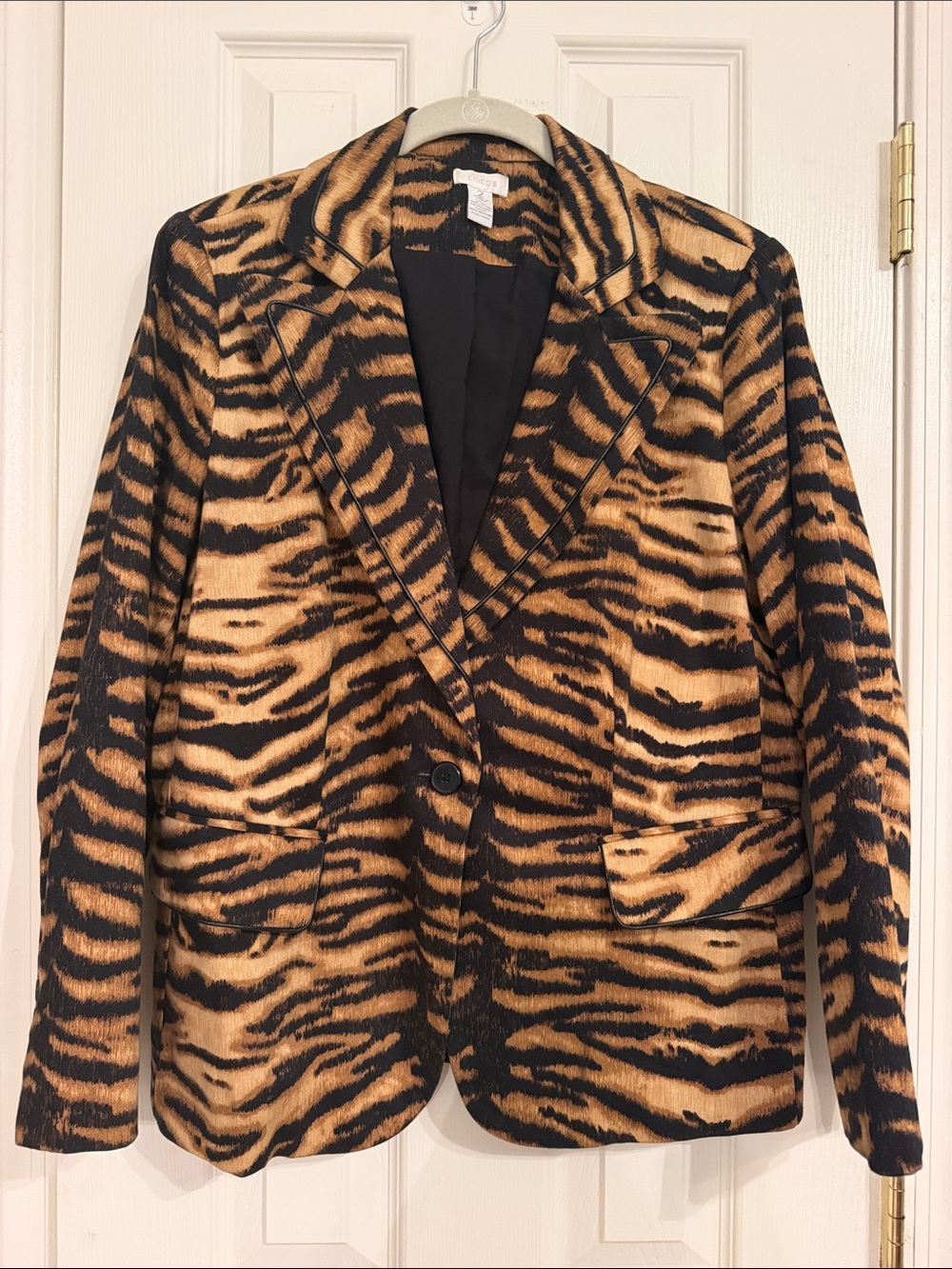 Chico's Tiger-Print Blazer Jacket - Black & Tan